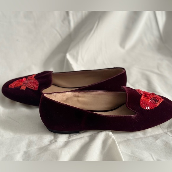 NEW Tory Burch Sz 9 Purple burgundy velvet lofer beaded heart and dove - Picture 4 of 15